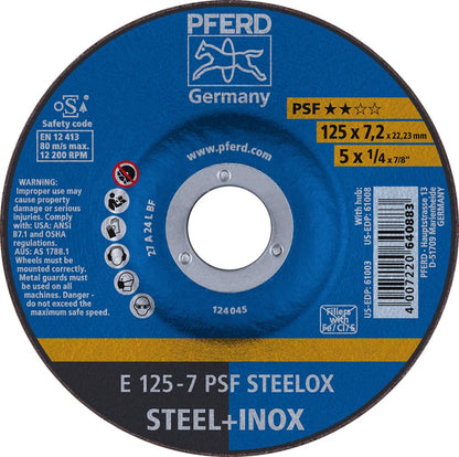 PSF STEELOX grinding disc for steel and stainless steel, 115x7mm, curved, PFERD