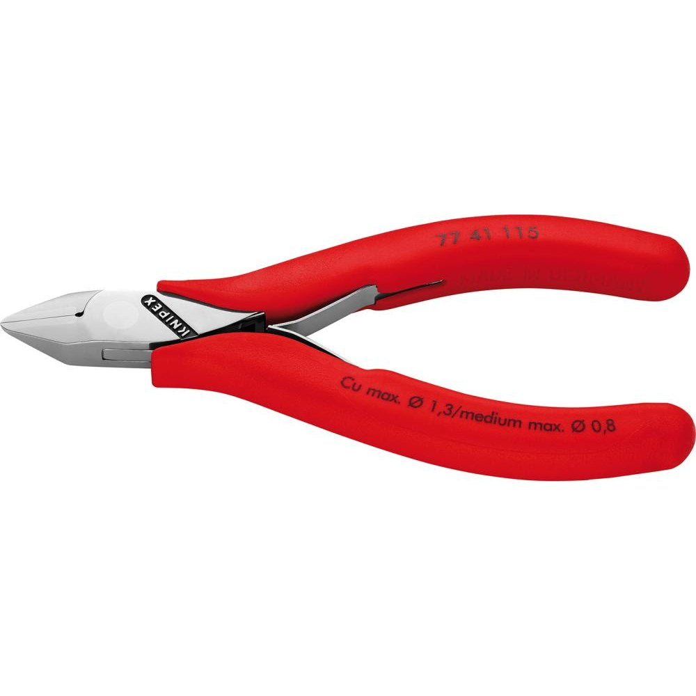 Cleste cu tais lateral pentru electronisti, 115 mm, cap ascutit, polisat, arc dublu, 77 41 115, KNIPEX - sefira.ro
