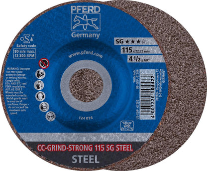 Abrasive disc CC-GRIND-STRONG SG STEEL, for steel, 115mm, curved, PFERD