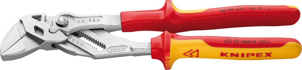 Adjustable wrench type pliers, VDE insulated, two-component handle, 250mm, for 2 inch pipes, KNIPEX