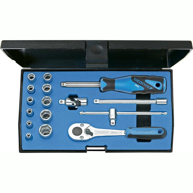 Set chei tubulare, antrenare 1/4", 16 buc, 20 EMU-10, Check tool, GEDORE - sefira.ro