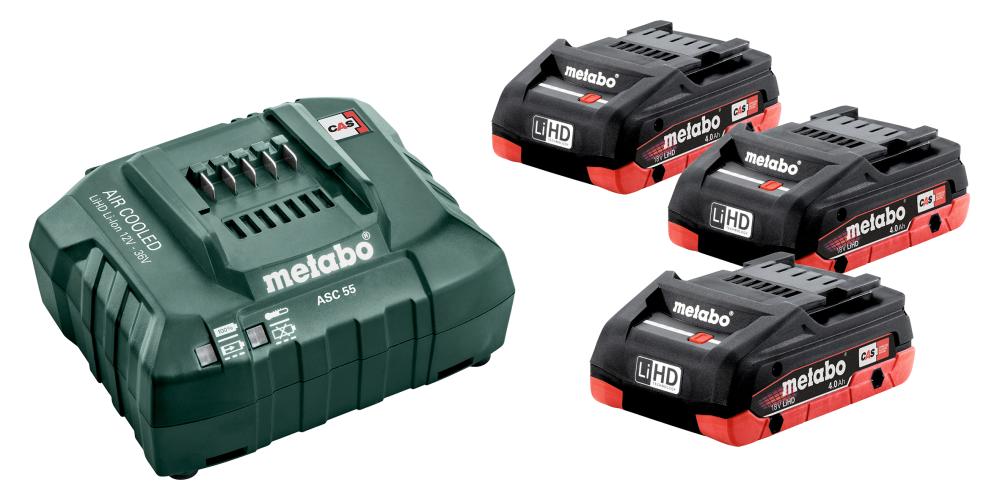 Set de pornire baterie LiHD 18,0 V 3 x 4,0 Ah Metabo încărcător ASC 55 cutie