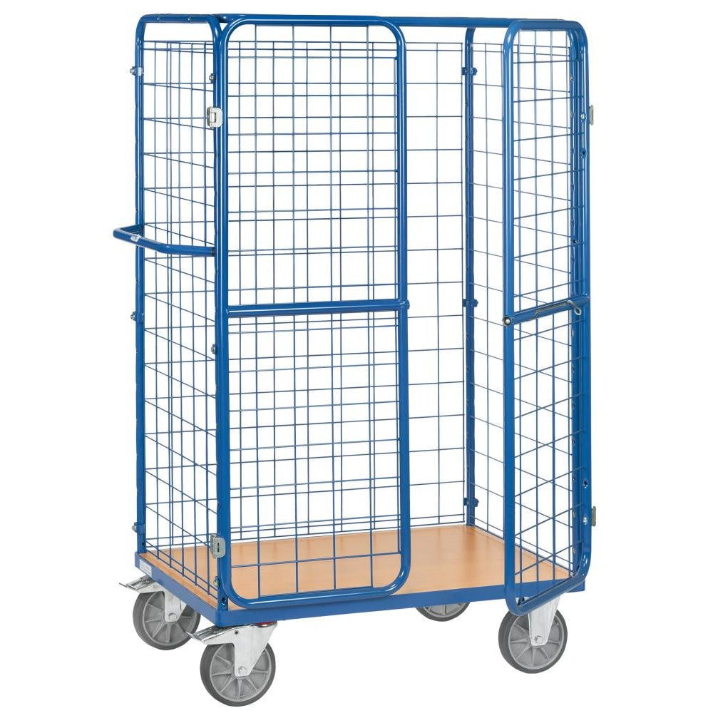 Carucior de transport pachete, cu pereti din grilaj de sarma, capac si usi rabatante, 1.000 x 600 mm - sefira.ro