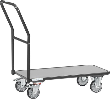 Carucior platforma pe role, pentru transport marfa, cu bara de impingere, 250 kg, 450 x 850 mm, FETRA - sefira.ro