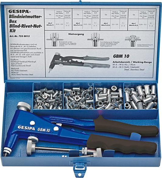 Riveting pliers for threaded nuts GBM 10, M4-M6, 195 pieces, GESIPA