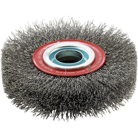 Perie de sarma din otel rounda, sarma 0,3mm ondulata, Ø perie 100x20mm, gaura 20mm, FORUM - sefira.ro