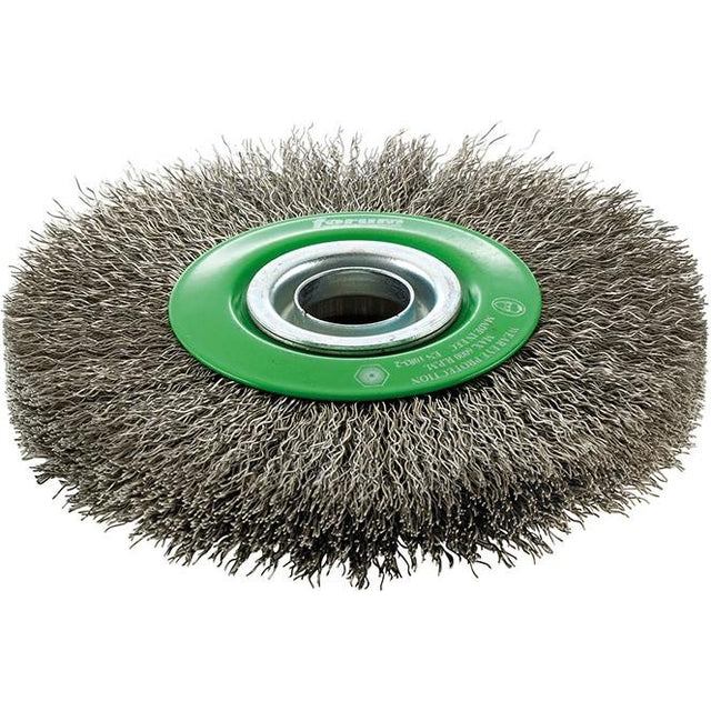 Perie de sarma din inox rotunda, sarma 0,3mm ondulata, Ø perie 125x22mm, gaura 20mm, FORUM - sefira.ro