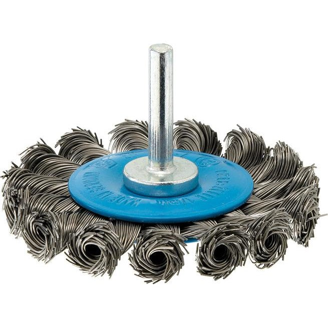 Perie de sarma din alama rotunda, Ø perie 75 x 12mm, coada 6mm, sarma 0.5mm impletita, FORUM - sefira.ro