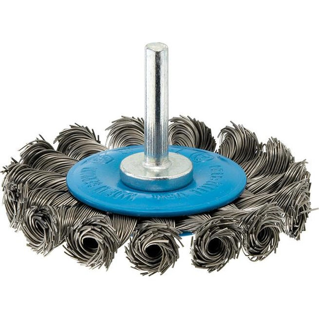 Perie de sarma din alama rotunda, Ø perie 75 x 12mm, coada 6mm, sarma 0.5mm impletita, FORUM - sefira.ro