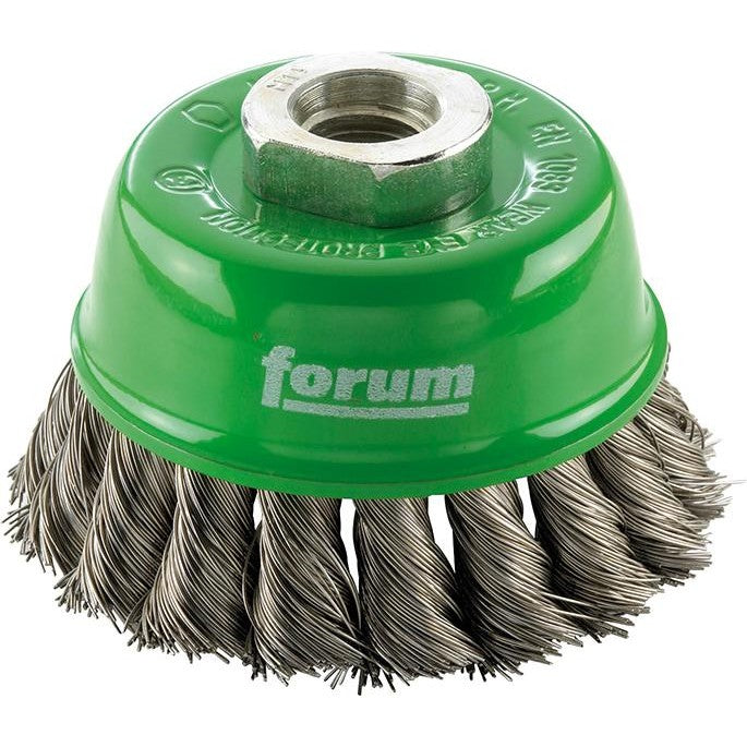 Perie de sarma din inox tip oala, sarma 0,35 rasucita, Ø perie 65mm, prindere M14x2, FORUM - sefira.ro