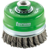 Perie de sarma din inox tip oala, sarma 0,5mm rasucita, inel protectie, Ø perie 80mm, prindere M14x2, FORUM - sefira.ro