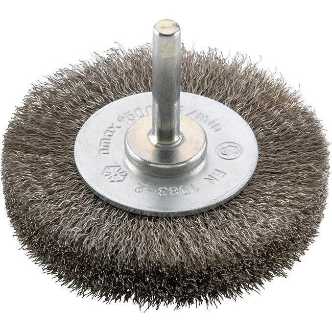 Perie de sarma din inox rotunda, Ø perie 30 x 9mm, coada 6mm, sarma 0.2mm ondulata, FORUM - sefira.ro