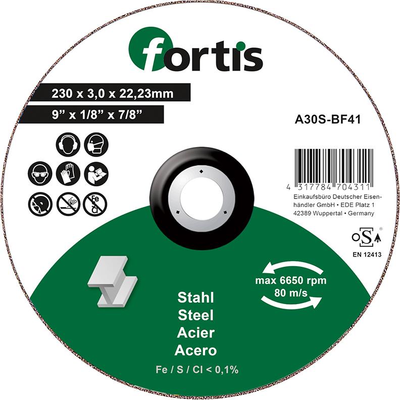 Cutting disc for steel and stainless steel, 115x1.0mm, straight, FORTIS