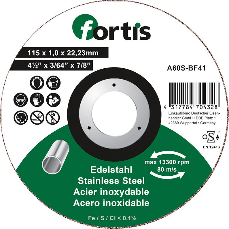 Disc de debitat pentru inox 115x1,0mm, drept, FORTIS