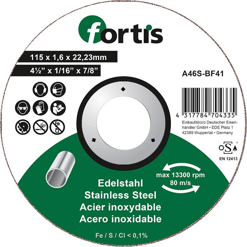 Disc de debitat pentru inox 115x1,0mm, drept, FORTIS