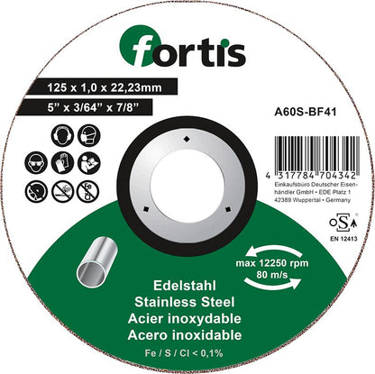 Disc de debitat pentru inox 115x1,0mm, drept, FORTIS