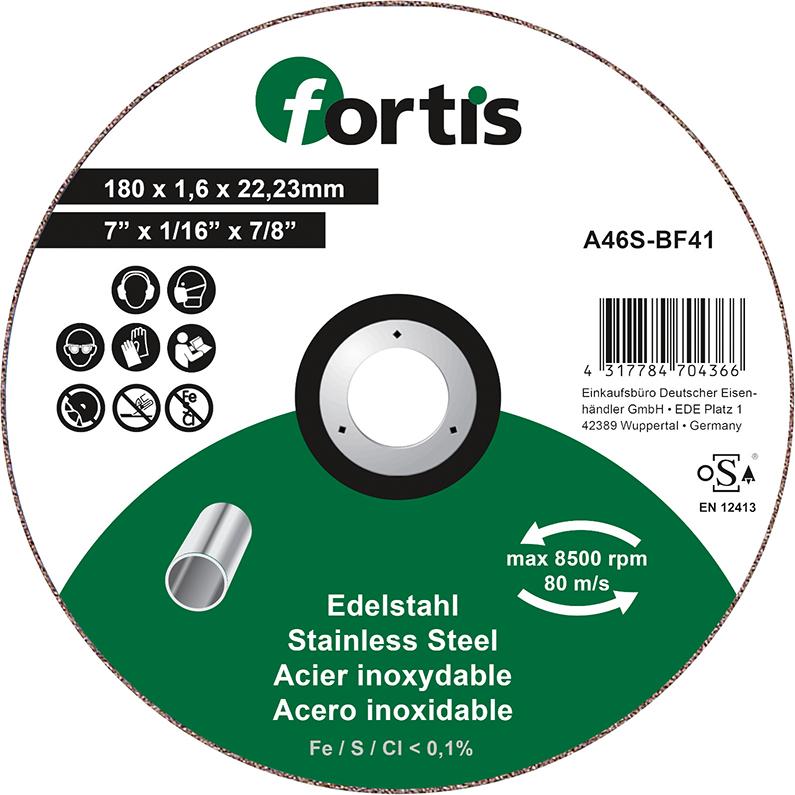 Disc de debitat pentru inox 115x1,0mm, drept, FORTIS