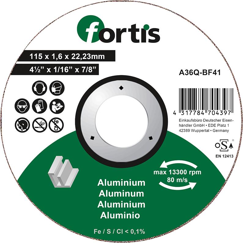 Cutting disc for aluminum, non-metals, 115x1.0mm, straight, FORTIS