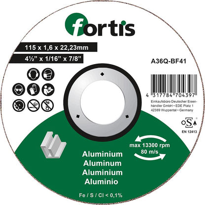 Cutting disc for aluminum, non-metals, 115x1.0mm, straight, FORTIS