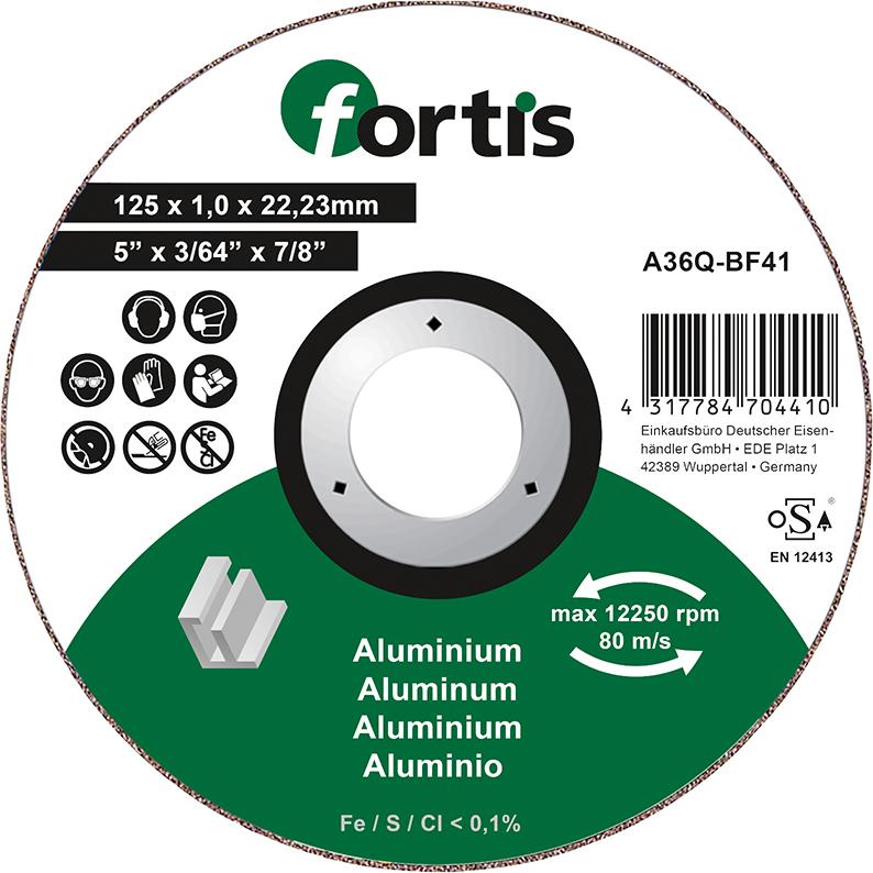 Cutting disc for aluminum, non-metals, 115x1.0mm, straight, FORTIS