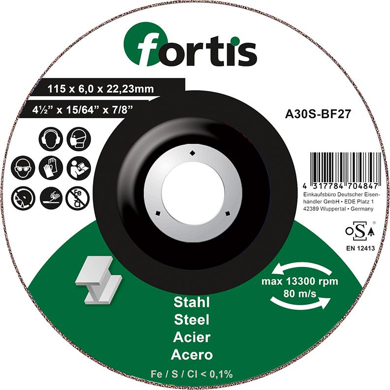 Grinding disc for steel, 115x6.0mm, curved, FORTIS