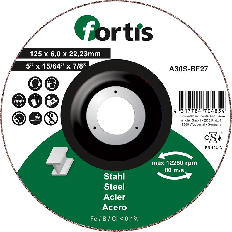 Disc de polizat pentru otel, 115x6,0mm, curbat, FORTIS