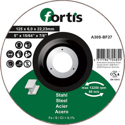 Grinding disc for steel, 115x6.0mm, curved, FORTIS