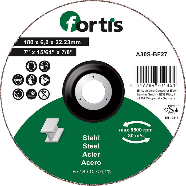 Disc de polizat pentru otel, 115x6,0mm, curbat, FORTIS