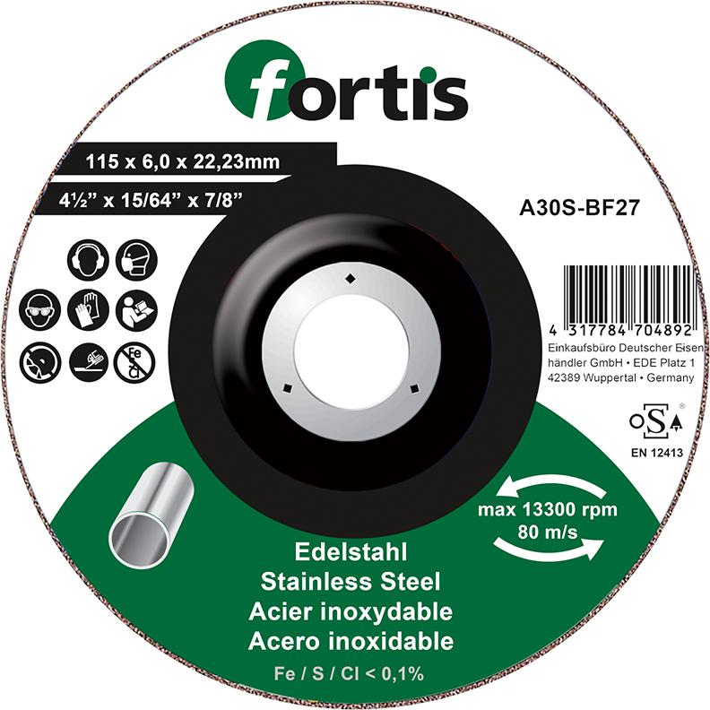 Polishing disc for stainless steel, 115x6.0mm, curved, FORTIS