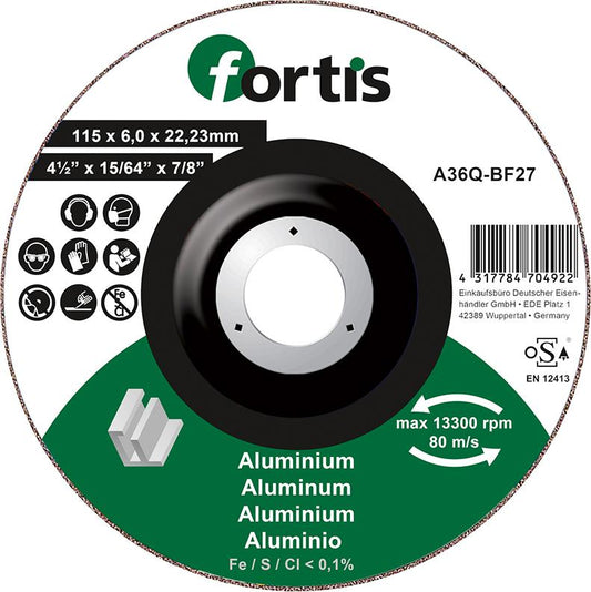 Grinding disc for aluminum, non-metals, 115x6.0mm, curved, FORTIS