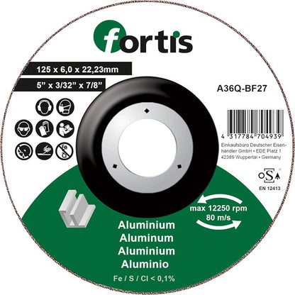 Grinding disc for aluminum, non-metals, 115x6.0mm, curved, FORTIS