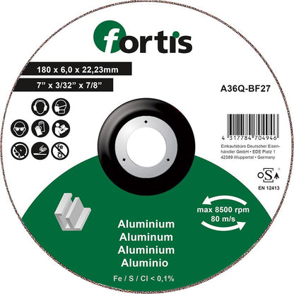 Grinding disc for aluminum, non-metals, 115x6.0mm, curved, FORTIS